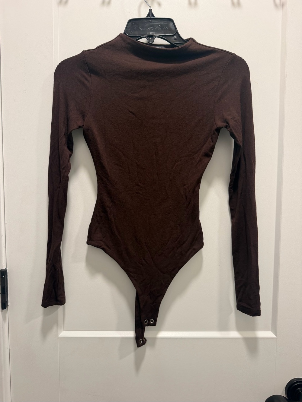 Naked Wardrobe Brown Mock Neck Long Sleeve Thong Bodysuit Size XS